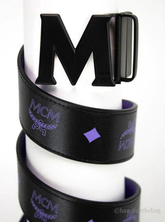 MCM Smooth Visetos Logo Dahlia Purple Leather Adjustable Reversible M Buckle Belt