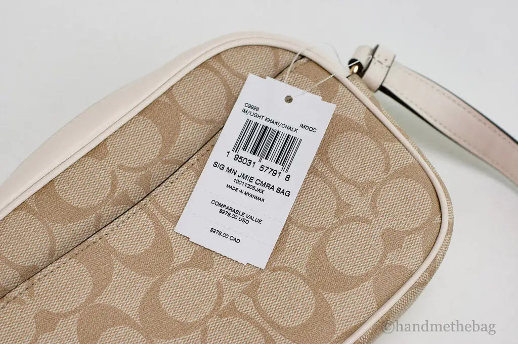 Coach (C9926) Jamie Mini Khaki Chalk Coated Canvas Camera Crossbody Handbag